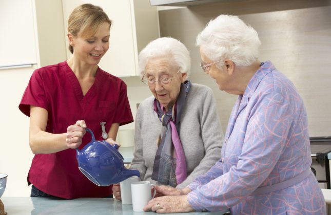 Senior women at home with carer